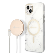 Guess Case + Charger Set iPhone 14 Plus 6,7 white hard case Marble MagSafe (GUBPP14MHMEACSH)