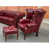 Casa Padrino luxury Chesterfield leather wing armchair with stool bordeaux red