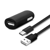 FOREVER 2A avtomobilski polnilec za cigaretni vžigalnik z 1,2 m kabla USB tipa C, za vedno - ČRN, (20524143)
