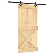 Vidaxl Drsna vrata Naravna in črna 95 x 210 cm Masiven borov les