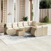 9-dijelni set vrtnih sofa s jastucima bež od poliratana 70 x 62 x 69 cm