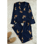 Trendyol Navy Blue Tiger Patterned Viscose Woven Pajama Set