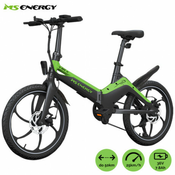 Elektricni bicikl MS ENERGY i10, sklopivi, gume 20, motor 250W, 6 brzina Shimano, do 50km, do 25km/h, baterija 36V 7.8Ah, crno zelena