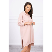 Hooded dress with a long back in dark powder pink