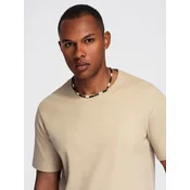Ombre Mens waffle-textured T-shirt with round neckline - sand