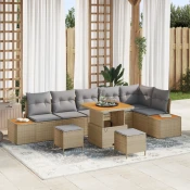 9 Dijelni Vrtni Sofa Set s Jastučićima Bež Poly Ratan Akacija