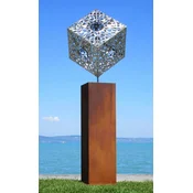 Casa Padrino XXL garden decoration metal sculpture cube on column silver/rust H. 216 cm