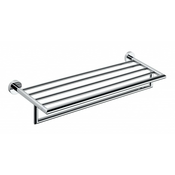 Stenski obešalnik za brisače in polica OMEGA, 650 x 215 x 110 mm, kromast - Kromasta - 655.00 - 144 - Kromirana medenina - Vijaki - Okrogla - Bemeta - OMEGA - 655x120x215 mm - Obešalnik za brisače