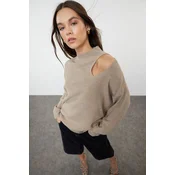 Trendyol Mink Oversized Window/Cut Out Knitwear Sweater