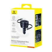 BASEUS Avtomobilski polnilnik z navijalnimi kabli USB-C 60 W – črn