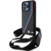 Bmw Ohišje BMW M Edition Carbon Tricolor Lines & Strap za iPhone 15 Pro - črno