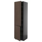 METOD Visoka omara s policami/2 vrata, črno siva/Sinarp rjava, 60x60x220 cm