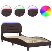 Vidaxl Posteljni okvir z LED brez vzmetnice Hvar temno rjav 80x200 cm tkanina