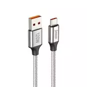 SUPERIOR USB data kabal SU-K100, Pleteni , Fast, 120W, 6A, Type C, 1m, Srebrni