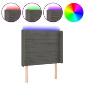 Vidaxl LED posteljno vzglavje temno sivo 93x16x118/128 cm žamet