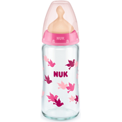 Staklena bočica sa sisačem od kaučuka Nuk - First Choice, TC, 240 ml, ružičasta
