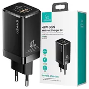 USAMS USAMS T41 OMREŽNI POLNILEC USB-C+USB 47W PD QC HITRO POLNJENJE ZA TELEFON, (21974680)