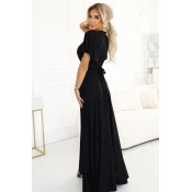 581-1 JENNIFER skirt length with necklace and décolletage - CZARNA Z BROCADEM
