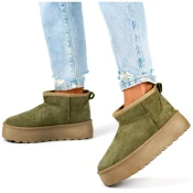 primohurt Dark green womens snow boots with a thick sole, warm winter womens shoes