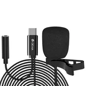 OEM Devia, Žični USB-C mikrofon za ovratnik HD snemanje s sponko in kablom, Črna, (5000232156)