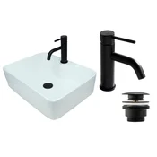 shumee GTM Design Aufsatzwaschbecken 49 cm Glanz Set mit Waschtischbatterie und Stopfen - Aufsatzwaschbecken Rechteckiges für Badezimmer - Modern Waschbecken ohne Hahnloch - Waschbecken mit Armature