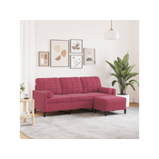 VIDAXL Trosed s stolčkom za noge vinsko rdeč 180 cm žamet