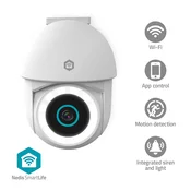 Nedis Zunanja kamera SmartLife Wi Fi Žarometi 3MP Full HD 1296p Pan nagib IP65 Shramba v oblaku izbirno microSD ni vključena Onvif 5 V DC S senzorjem gibanja Nočno gledanje Bela