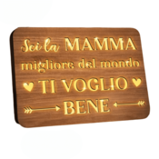 NIKCORP Lesena tablica z osvetlitvijo Darilo za mamo, orehov les, topla bela LED lučka, USB napajanje, dimenzije 22 x 16 cm, (5000165857)