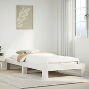 shumee vidaXL Posteljni okvir brez vzmetnice bel 100x200 cm masiven borov les