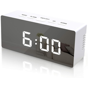INF Digitalna LED budilka z zrcalno površino Bela, (21236342)