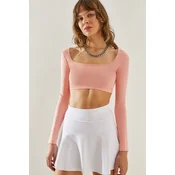 Bianco Lucci Womens Long Sleeve Square Collar Crop Blouse