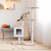 PAWHUT praskalnik za mačke, višina 120 cm, s platformo za pesjak in igračami iz sisala, mdf 71,5x49,5x120 cm, les, bela