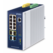 PLANET IP30 DIN-rail Industrial L3 Upravljano Gigabit Ethernet (10/100/1000) Podrška za napajanje putem Etherneta (PoE) Plavo, Sivo
