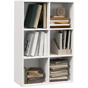 HOMCOM Mobilna knjižna omara s 6 predelki, lesena prostorvarčna knjižna omara, pregradna polica za sobo, dnevno sobo, spalnico in pisarno, 65.5x30x97.5 cm, bela