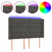 Vidaxl LED posteljno vzglavje temno sivo 163x16x118/128 cm žamet