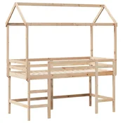 Vidaxl Posteljni okvir z lestvijo in streho 90x190 cm borovina