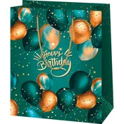 Ekskluzivna srednje velika zelena darilna vrečka Happy Birthday 18x23x10 cm