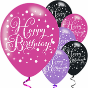 Baloni Happy Birthday Sparkling pink- 6kos