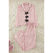 Trendyol Powder Ribbon/Bow and Piping Detailed Viscose Woven Pajama Set