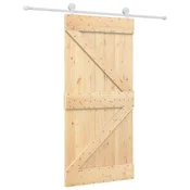 Vidaxl Drsna vrata Naravna in bela 95 x 210 cm Masiven borov les