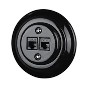 Reblig - Porcelanska retro Ethernet uticnica sa okvirom 2xCAT.5E crna