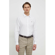 Pamucna košulja Lacoste za muškarce, boja: bijela, slim, s klasicnim ovratnikom