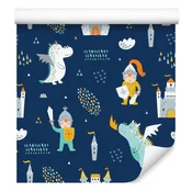 Pravljična tapeta z zmaji in vitezi za dnevno sobo in spalnico 50x1000 cm