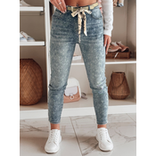 Spodnie damskie jeansowe slim fit z paskiem FLORAJIN niebieskie Dstreet