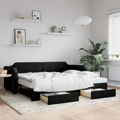 Greatstore Izvlečna dnevna postelja s predali črna 80x200 cm blago