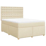 Vidaxl Box spring postelja z vzmetnico krem 140x190 cm blago
