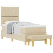 Vidaxl Postelja z vzmetnico z blazino krema 200 x 80 cm blago