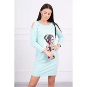 Dress with graphics and colorful bow 3D mint