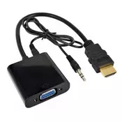 E-GREEN Adapter HDMI (M) - VGA D-sub (F) + Audio kabl 3.5mm (MM) crni