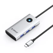 Orico PW11 USB-C Docking Station, 6v1, 3x USB-A 3.0, USB-C, PD 100W, HDMI 4K@30Hz, srebrna